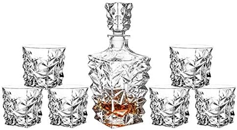 Conjunto de decantador de uísque de 7 peças, decantador de uísque de cristal, decanter bourbon e conjunto de vidro, decantador