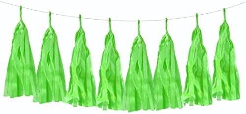ANAZ Pressione Papel de papel pendurado decoração de guirlanda com tassel com sinal de festa de ouro, Kiwi Green, 8 borlas, aprox. 6 pés, string incluída, 1 set
