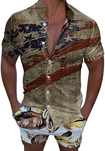 Camisas de praia de verão para homens camisas de moda curta casual manga de blusa de bandeira impressa Men.