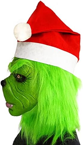 Máscara de Monstro Halford Green, Máscara de fantasia fofa de Natal, máscara de dramatização de látex, máscara de face completa engraçada de Natal para adereços de festa