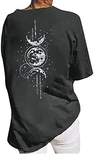 Impressão gráfica feminina com camiseta de tamanho grande redondo grow ombro ombro longa de manga curta camiseta de camiseta de camiseta