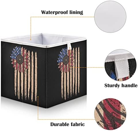 Cataku America Sunflower Flag Cubo Bins para organização, caixas de armazenamento de armazenamento retangular de tecido
