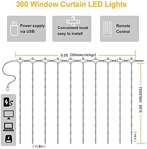 JMTGNSEP CURNATINE LUZ 300 LED FAIL STRING Luz 8 Modos Decoração de controle para a janela do quarto Jardim caseiro para casa interior