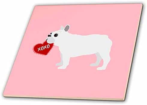 3drose branco bulldog francês Valentine xoxo cão - telhas
