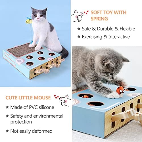Brinquedos de caça de gatos usuid, jogo de toupeira interna, labirinto de madeira maciça, treinamento de moagem de garras, permite interativo com o gato, azul, MA001.14.2x10.2x2.3 polegadas