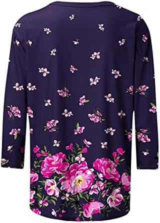 Top de algodão feminino 3/4 Manga 2023 Crewneck Floral Graphic Gift Gift Brunch Camisa de ovo de Páscoa para Senhoras JT