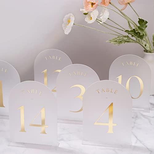 Números de mesa de casamento com arco fosco de uniqooo com estandes 1-30, folha de ouro impressa 5x7 sinais e suportes de acrílico,