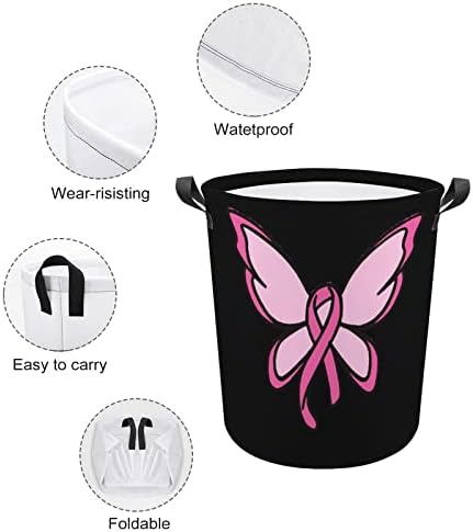Câncer de mama Fita borboleta grande cesta de lavanderia à prova d'água cesto de lavander