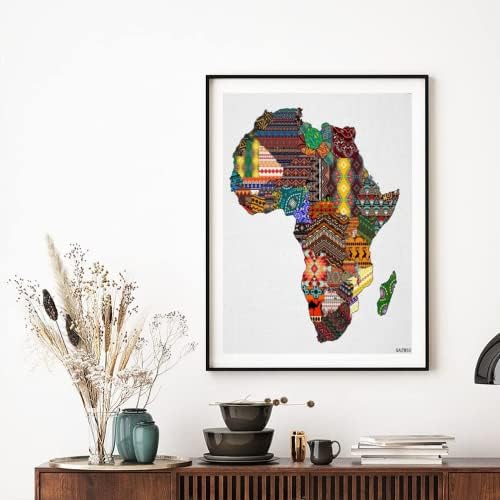 Qazwsx 5d diamante pintando mapa africano da África em estilo de padrões Fura completa por kits numéricos, tinta artesanal DIY com diamantes Artes Bordado Decorações de ponto cruzado 30 x 40 cm / 12 x 16 polegadas
