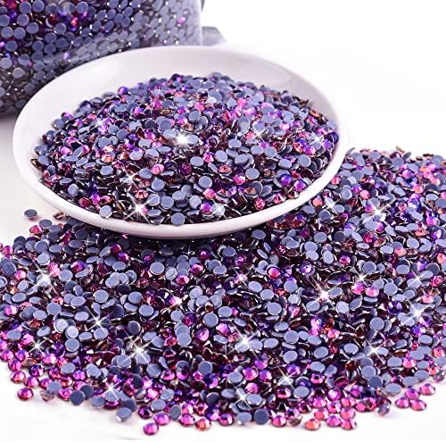 BlinginBox Hotfix Rhinestones Bulk, 14400pcs Fix Hot Fix Rhinestones para artesanato, roupas, decoração, 4mm SS16, Purple Velvet