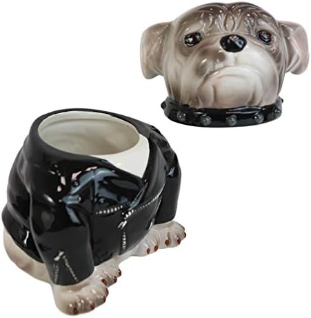 Ebros Ceramic American Gangster Bulldog Dog em jaqueta preta e jarra de biscoito de colarinho com tampa de cozinha decorativa de tampa estatueta de bancada de cozinha