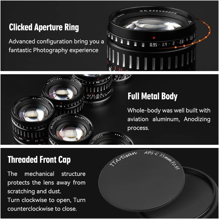 Ttartisan 35mm f0.95 APS-C Lens de câmeras sem espelho de foco de foco grande APS-C Compatíveis com L-Mount Leica: T 、 Tl 、 Tl2 、 Cl 、 Sigma: Fp