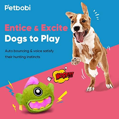 Petbobi Interactive Dog Toys Ball ativo para cães com bateria operada, inclua bolas auto -movimentadas e cobertura de pelúcia mastigável para cães pequenos e médios para perseguir e brincar, rock bobby