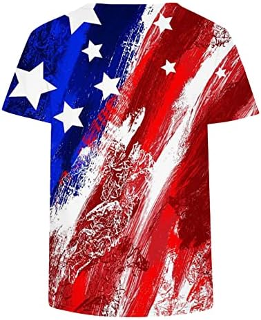 Camisas ocidentais para mulheres American Flag Print Tops V Camiseta de manga curta 4 de julho Independência Dia das blusas