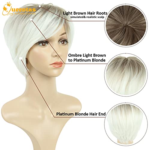 Queentas perucas curtas com franja pixie em camadas de pixie de corte curto para mulheres brancas cabelos sintéticos