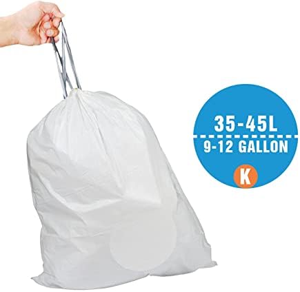 Código K 9-12 galão/35-45 litro Sacos de lixo de lixo plásticos de cordão pesado compatíveis com código simples K | Liners de lixo de cordão branco 9-12 galões | 35-45 litros
