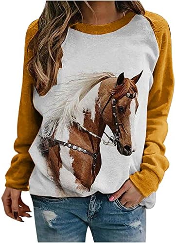 Camas de impressão a cavalo feminino Camisas etínicas de manga longa Camisas de moda de outono