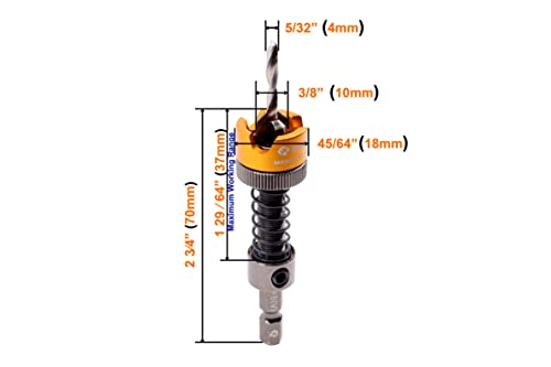 Broca de abalto de profundidade ajustável com controle de profundidade auto -ajustado e rolhas embutidas para evitar arranhões ou marcas e screcs - contrabore com ponta de carboneto de tungstênio - 5/32 x25/64