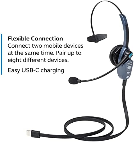Blueparrottt B250-XTS MONO Bluetooth Wireless Headset com cancelamento de ruído de 91%-ideal para ambientes de alto ruído-inclui cabo de carregamento USB-C, Bluetooth 5.0.