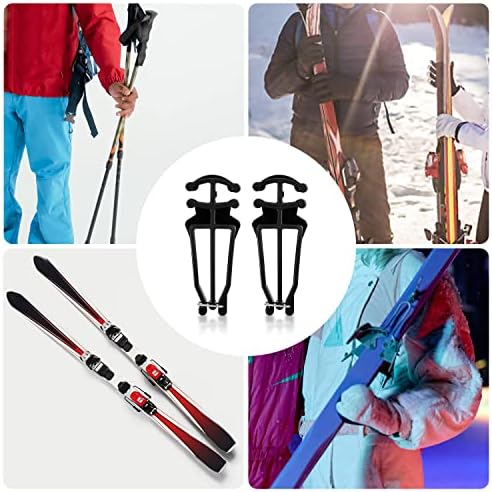 Portador de esquis e postes de cross country, acessórios de esqui de pólo de esqui universal, acessórios de esqui, 1 par, preto