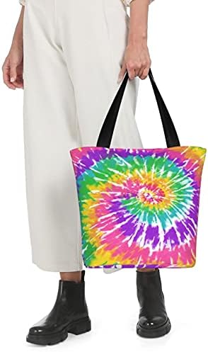 Bolsa colorida de tela de tinta de amarração Bola de ombro grande casual bolsa de transporte reutilizável para mulheres Trabalho de viagem Compras de compras