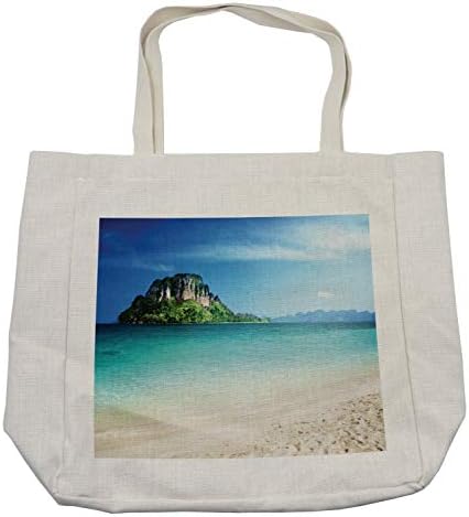 Bolsa de compras na praia de Ambesonne, Grand Cliff no cenário da ilha de água do mar de Crystal Sea com Summer Beach,