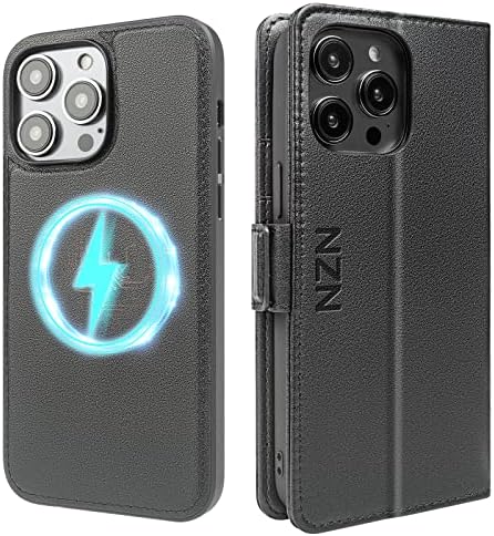 NZN iPhone 14 Pro Max Wallet Case, couro genuíno, estojo com suporte de cartão, capa de telefone celular 2-em-1 para mulheres e homens