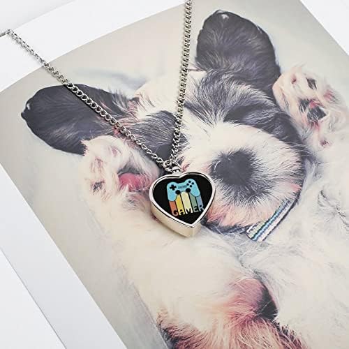 Retrô gamepad gamepad feminino em forma de coração pingente de pingente de urna jóias para cães de gato de cão de estimação cinzas de gato