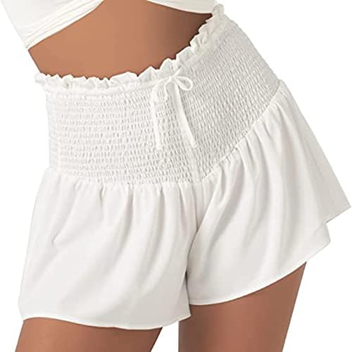 Calça de treino mulheres plus size shorts casuais shorts esportes de verão tira elástica de cor sólida ioga de flare alta