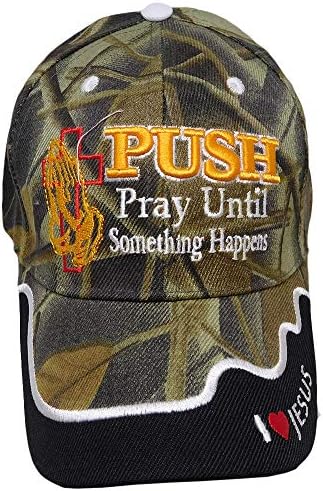 Push Pray até que algo aconteça, eu amo Jesus camuflagem camuflada bordada com boné de chapéu