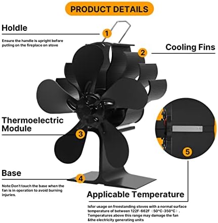 Xfadr srliwhite 4 lâminas lareira home fogão ventilador 5 lâminas Distribuição de calor eficiente do ventilador de calor para madeira