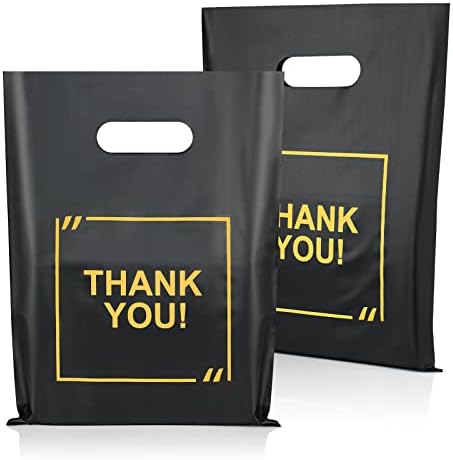 Moltas de compras de plástico cortadas com 50 pacotes com logotipo de agradecimento 9x12 sacolas de mercadorias brilhantes