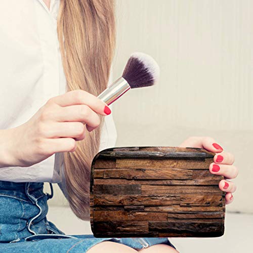 Bolsa de higiene pessoal Bolsa de lave de lavanderia de maquiagem cosmética com zíper textura de madeira escura para acessórios de viagem Essentials