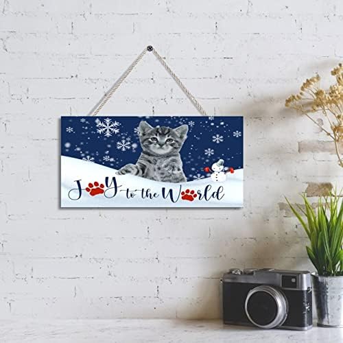 Porta de Natal Sinais de gato fofo Joy to the World Snowflake Retro Plating Decoração de Natal para a Farmhouse Devoch Store Wall 4 x 8