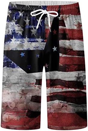 4 de julho de julho, shorts casuais de thalts de touros masculinos da cintura elástica da bandeira americana de shorts impressos