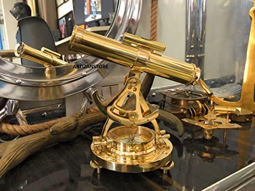 Bússola de telescópio de latão polido marítimo com telescópio funcional e medidor de nível | Decoração de metal decorativo em casa