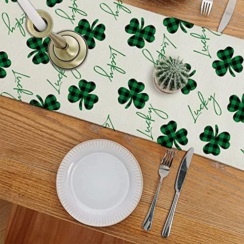 St Patricks Day Table Runner Shamrock Lucky Green Long Burlap Spring Holiday Kitchen Dining Banquet Decorações ao ar livre de