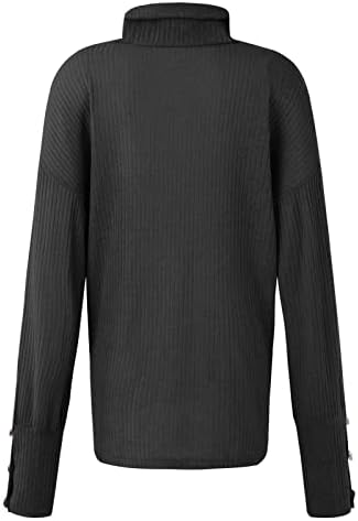 Botão de pulôver de suéter feminino de manga longa de malha sólida malha de malha