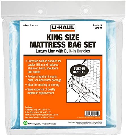 U-Haul Deluxe King Mattress and Box Spring Bag Conjunto-Tampa de proteção de movimentação e armazenamento-2,25 mil-Inclui 1 bolsa de