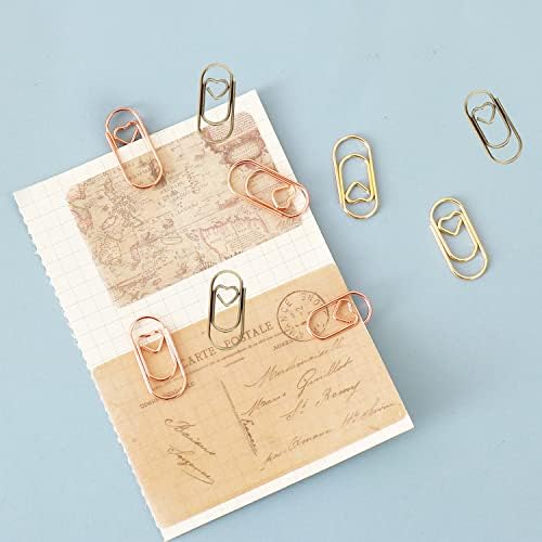 200 PCs pequenos clipes de papel dourado amor clipes de papel em forma de coração aço inoxidável em clipes de papel de lata de papel