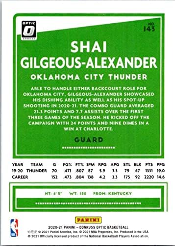 2020-21 Donruss Optic #143 Shai Gilgeous-Alexander Oklahoma City Thunder Official NBA Basketball Trading Card em condição bruta