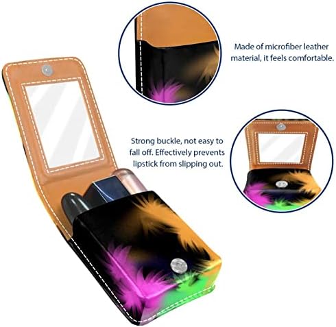 Caixa de batom de Oryuekan com espelho bolsa de cosméticos portátil espelho, bolsa cosmética, penas de cor da arte psicada