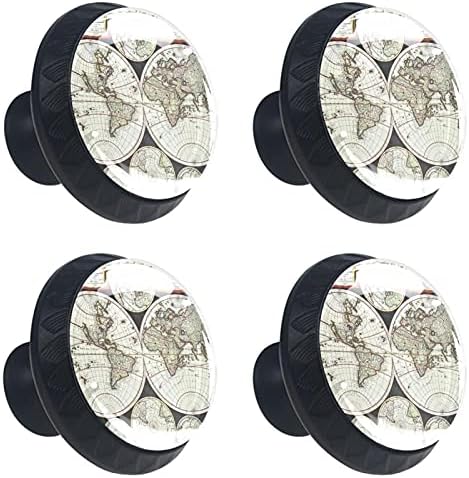 Botões de gaveta para meninas mapa do mundo vintage botões de cômodos redondos botões de vidro cristalino de vidro de cristal para armário de armário de guarda -roupa 4pcs 1,38 × 1,10in