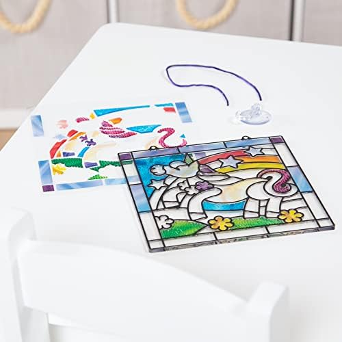 Melissa & Doug Vitre Glass Made Easy Craft Kit - Unicórnio - Kit de vitrais para vitrais; Artesanato de unicórnio para crianças com mais de 5 anos