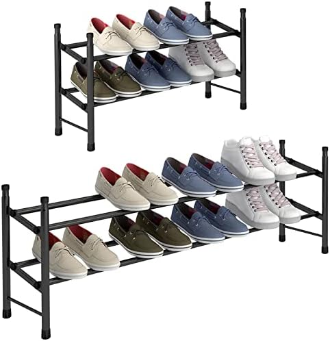 Tzamli Free de calçados sem calçados de 2 camadas Ferro de metal de organizador de sapatos expansíveis e ajustáveis, prateleira de sapatos empilhável para entrada no armário, 24,41 x 8,66 x 13,78