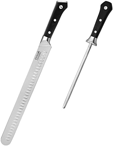 Cutluxe Flicing Knife & Holing Steel Haste - Aço alemão de alto carbono forjado - Tang completo e Navalia Sharp - Design de alça ergonômica - série artesanal