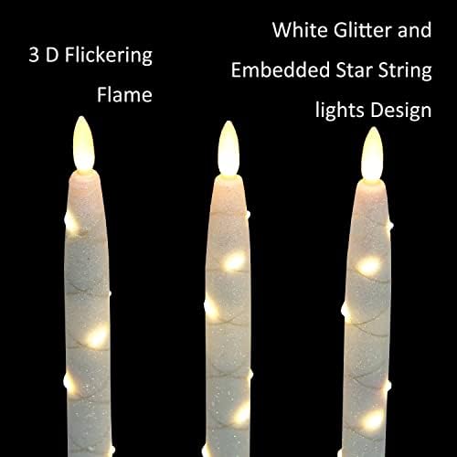 CFDECOR O glitter sem chamas diminui velas com luzes de cordas incorporadas, vela operada por bateria com timer e remoto, vela de jantar afilada. Para Natal, jantar, decoração de casamento, conjunto de 3 h: 10