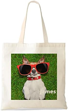 Série de selfie de cães personalizados Bolsa de algodão com alça para amantes de animais, bolsa de lona, ​​leve