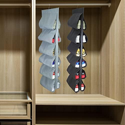 Asoqwal 2 pacote 12 bolsos grandes pendurados organizador de sapatos para armário com cabide para armazenamento masculino, roupas infantis, também pode ser usado como penduramento