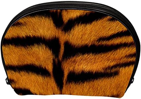Saco de higiene pessoal pendurado de viagem, organizador de maquiagem portátil, suporte de cosméticos para pincéis, padrão de peles de tigre